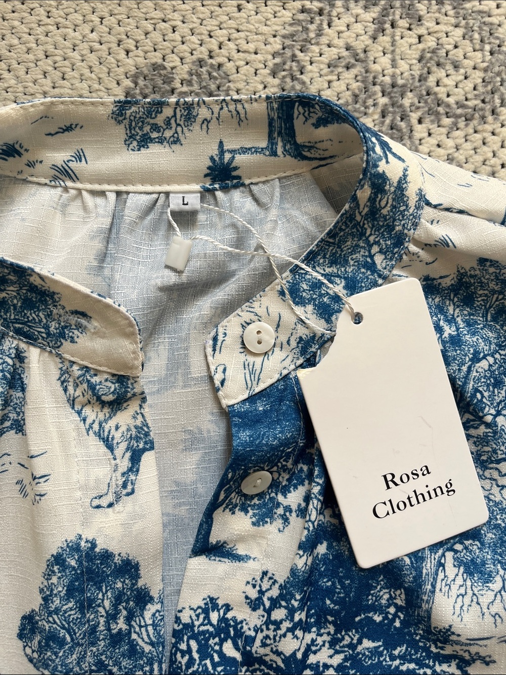 Toile Style Ivory Shirt with Blue Scenic Print NWT - Picture 2 of 6
